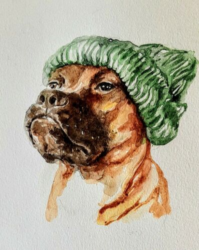 Original Watercolor Painting "OG Pup" by Daniela Vasileva, Pocket Art