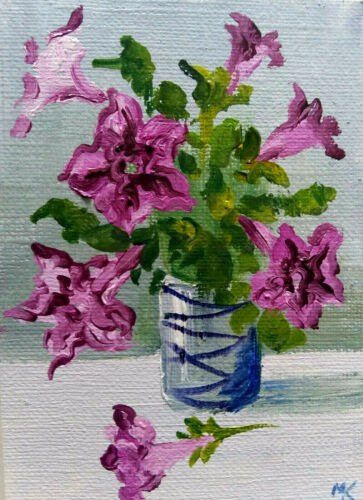 Original Oil Painting "Petunia" by MK, Pocket Art
